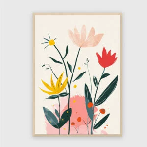 Blume Nr. 028 – Akustikbild mit Druck, 104 × 73 cm, heller Holzrahmen
