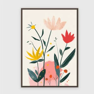 Blume Nr. 028 – Akustikbild mit Druck, 104 × 73 cm, dunkler Holzrahmen