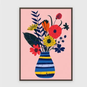 Blume Nr. 038 – Akustikbild mit Druck, 104 × 73 cm, dunkler Holzrahmen
