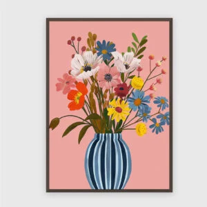 Blume Nr. 039 – Akustikbild mit Druck, 104 × 73 cm, dunkler Holzrahmen