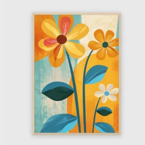 Blume Nr. 060 – Akustikbild mit Druck, 104 × 73 cm, heller Holzrahmen