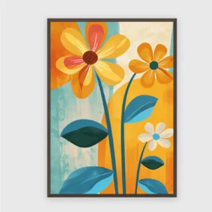 Blume Nr. 060 – Akustikbild mit Druck, 104 × 73 cm, dunkler Holzrahmen
