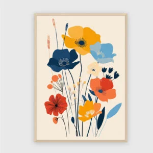 Blume Nr. 0130 – Akustikbild mit Druck, 104 × 73 cm, heller Holzrahmen