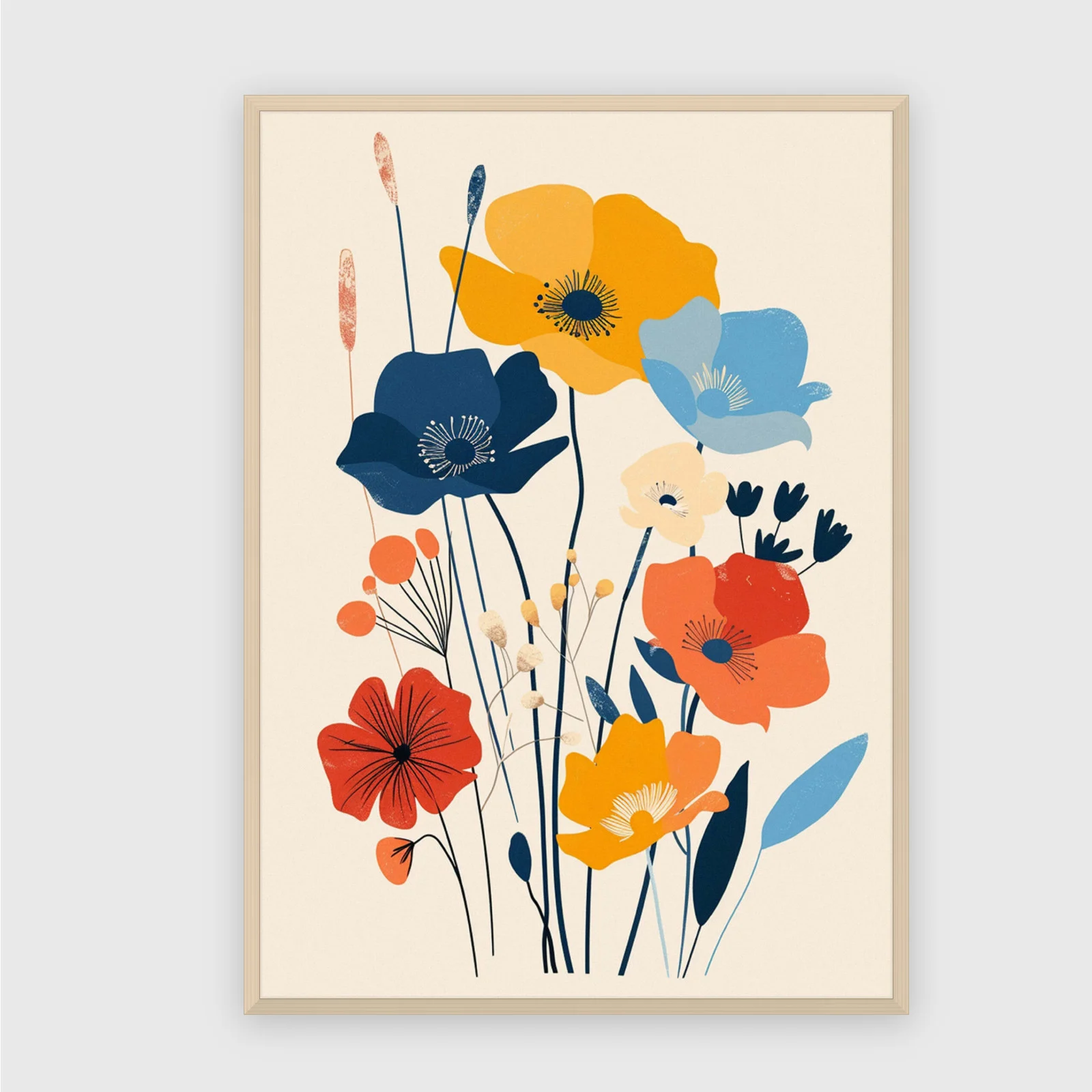 Blume Nr. 0130 – Akustikbild mit Druck, 104 × 73 cm, heller Holzrahmen