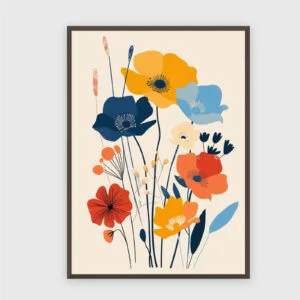 Blume Nr. 0130 – Akustikbild mit Druck, 104 × 73 cm, dunkler Holzrahmen