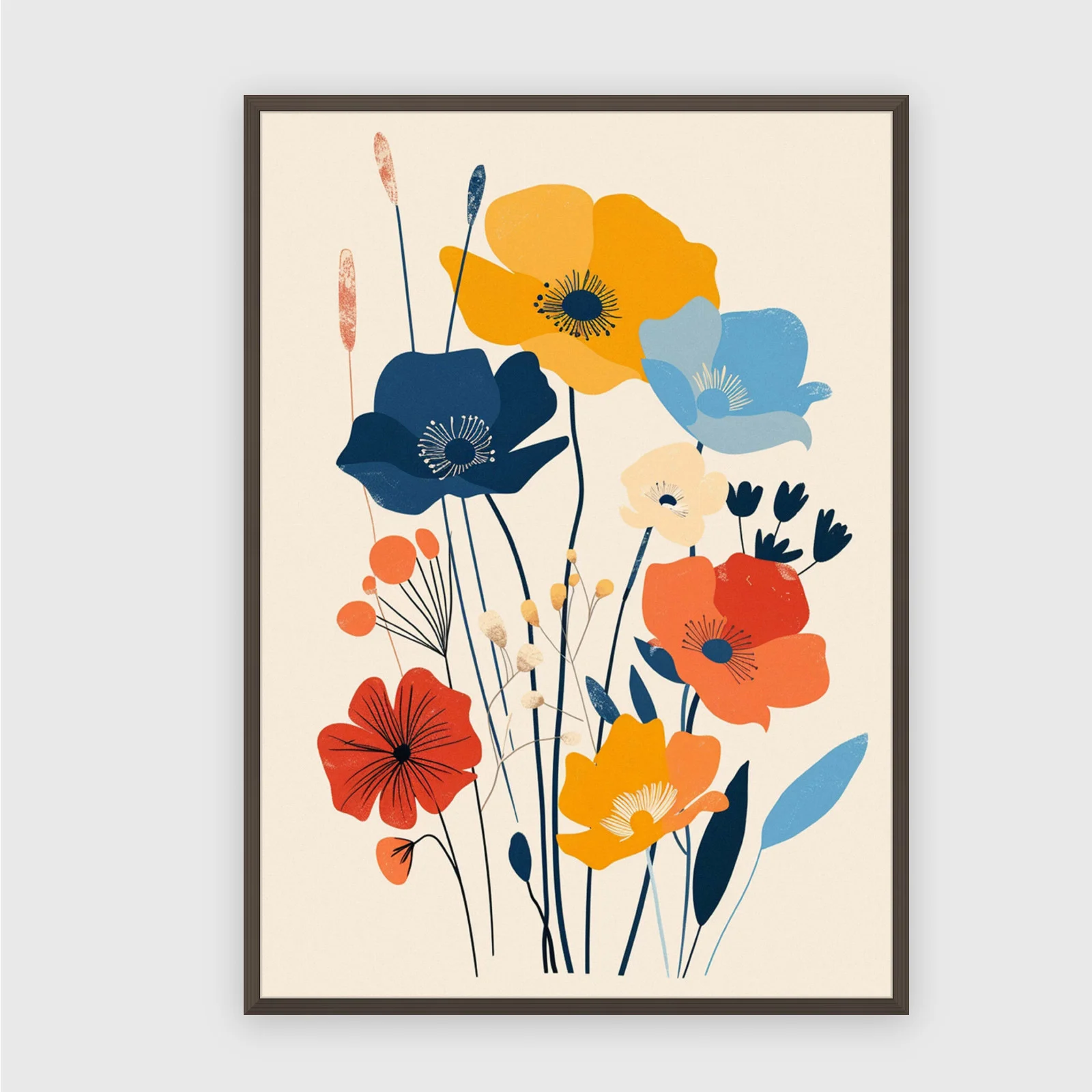 Blume Nr. 0130 – Akustikbild mit Druck, 104 × 73 cm, dunkler Holzrahmen