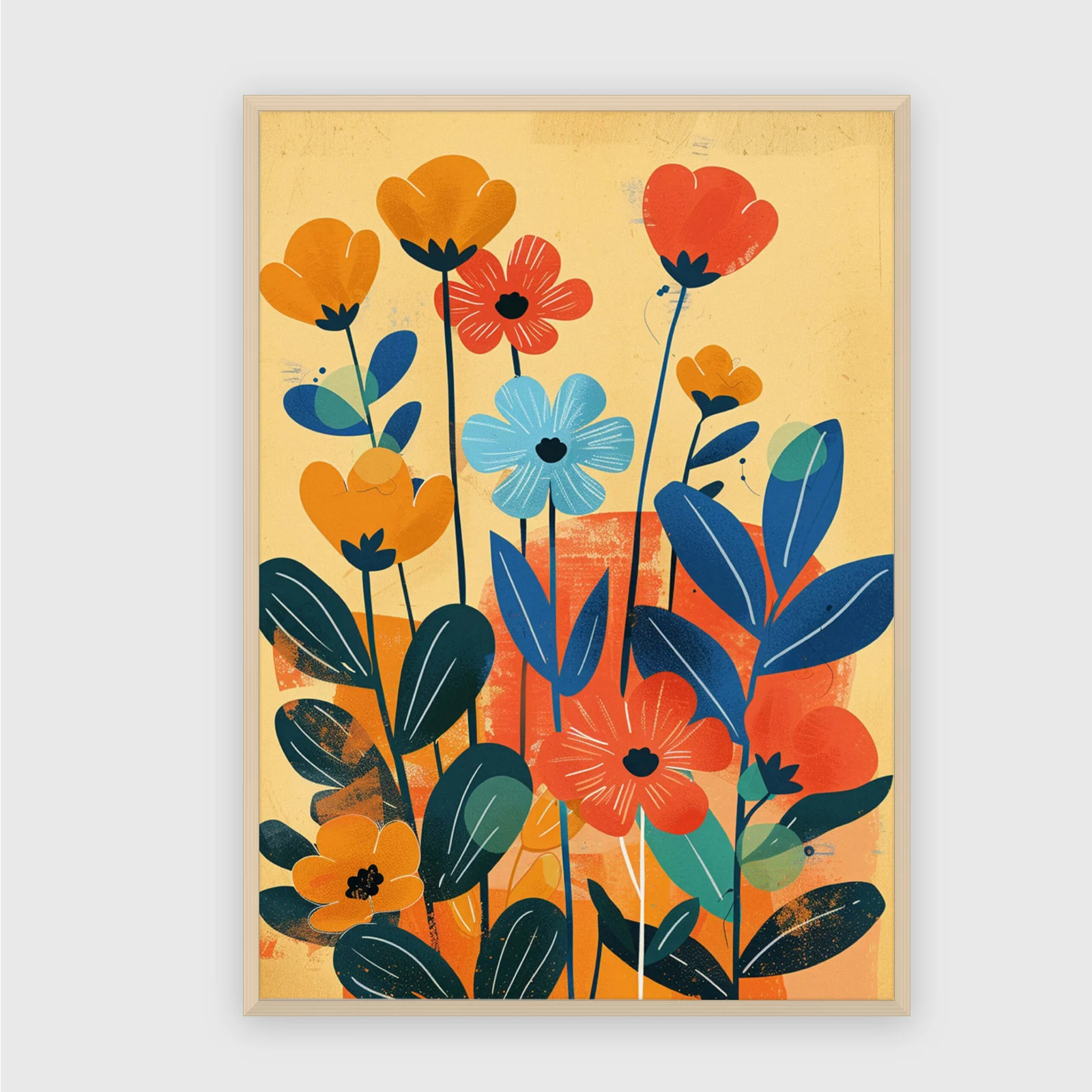 Blume Nr. 059 – Akustikbild mit Druck, 104 × 73 cm, heller Holzrahmen