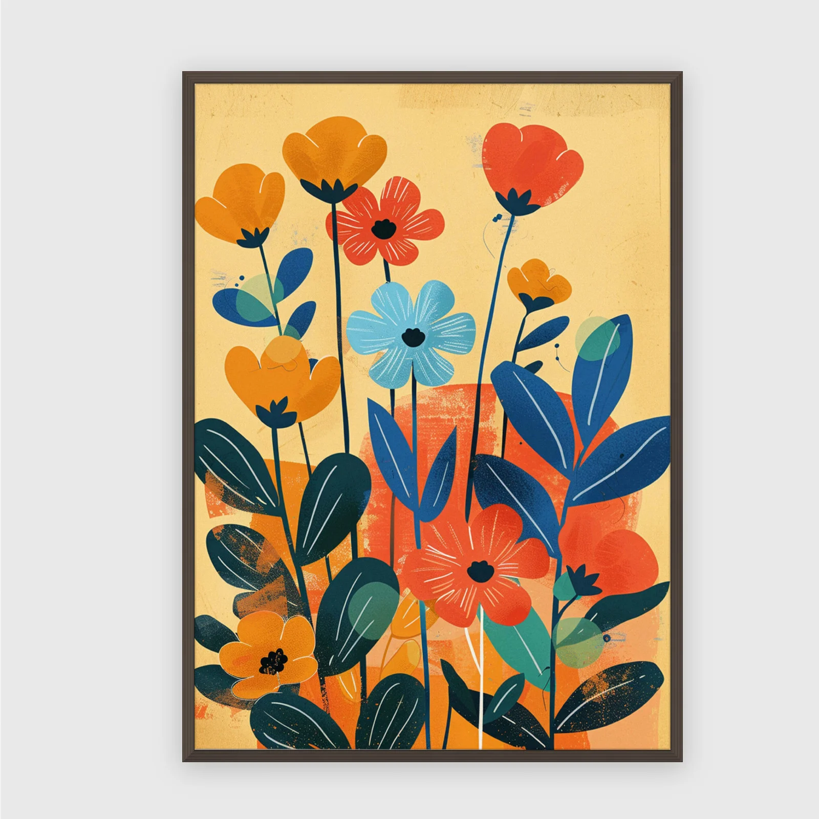 Blume Nr. 059 – Akustikbild mit Druck, 104 × 73 cm, dunkler Holzrahmen
