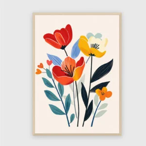 Blume Nr. 0133 – Akustikbild mit Druck, 104 × 73 cm, heller Holzrahmen