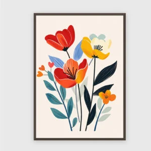Blume Nr. 0133 – Akustikbild mit Druck, 104 × 73 cm, dunkler Holzrahmen