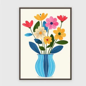 Blume Nr. 018 – Akustikbild mit Druck, 104 × 73 cm, dunkler Holzrahmen