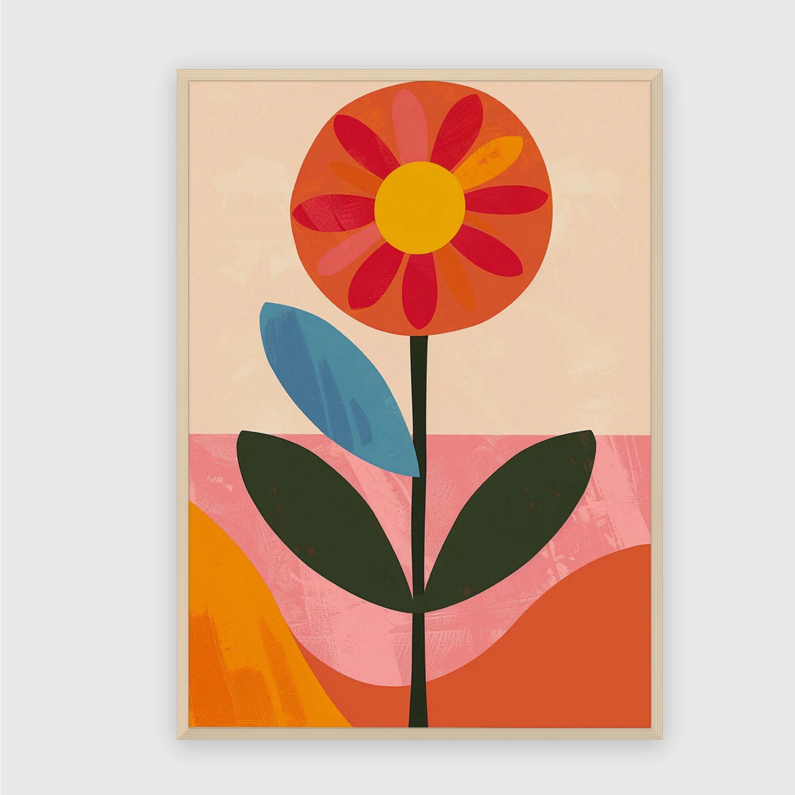 Blume Nr. 0116 – Akustikbild mit Druck, 104 × 73 cm, heller Holzrahmen