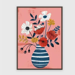 Blume Nr. 037 – Akustikbild mit Druck, 104 × 73 cm, dunkler Holzrahmen