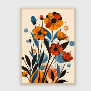 Blume Nr. 054 – Akustikbild mit Druck, 104 × 73 cm, heller Holzrahmen