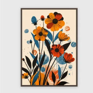 Blume Nr. 054 – Akustikbild mit Druck, 104 × 73 cm, dunkler Holzrahmen