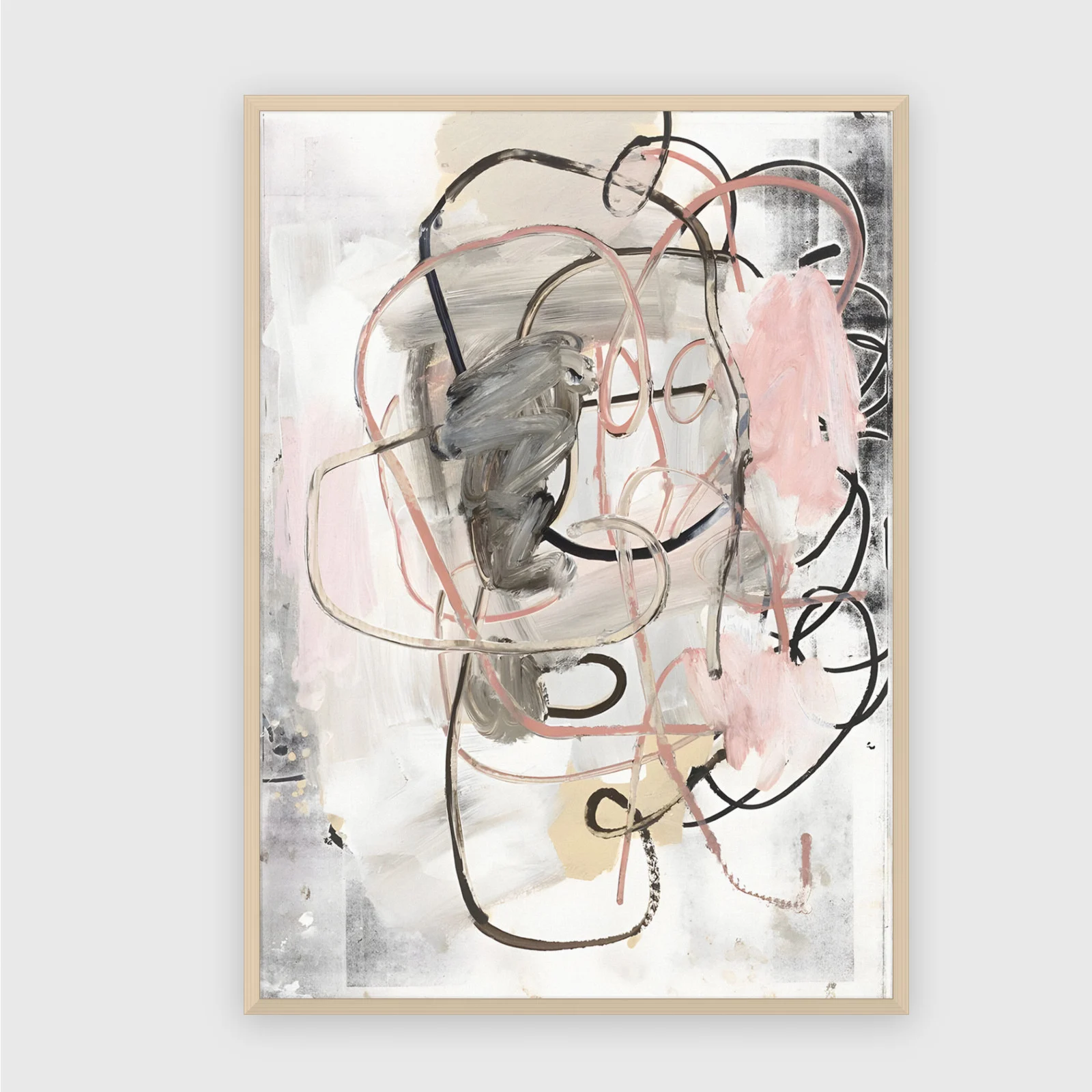Monochrom Nr. 131 – Akustikbild mit Druck, 104 × 73 cm, heller Holzrahmen