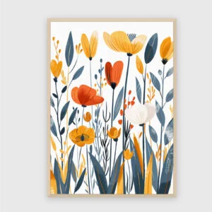 Blume Nr. 063 – Akustikbild mit Druck, 104 × 73 cm, heller Holzrahmen
