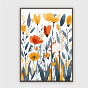 Blume Nr. 063 – Akustikbild mit Druck, 104 × 73 cm, dunkler Holzrahmen