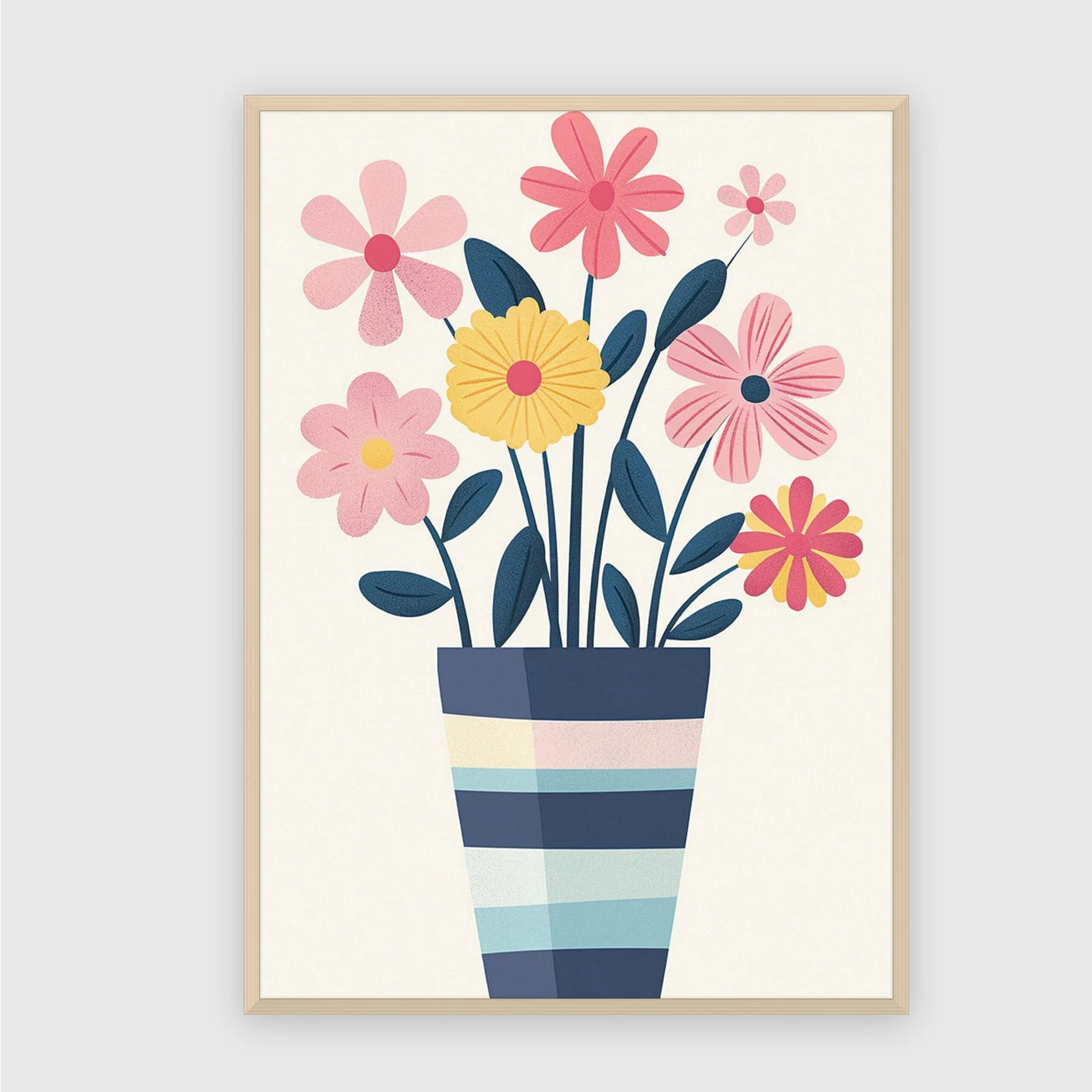 Blume Nr. 0134 – Akustikbild mit Druck, 104 × 73 cm, heller Holzrahmen