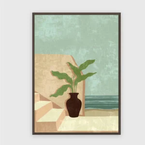 Boho Nr. 606 – Akustikbild mit Druck, 104 × 73 cm, dunkler Holzrahmen