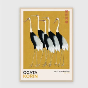 Mandschurenkranich – Akustikbild mit Druck, 104 × 73 cm, heller Holzrahmen