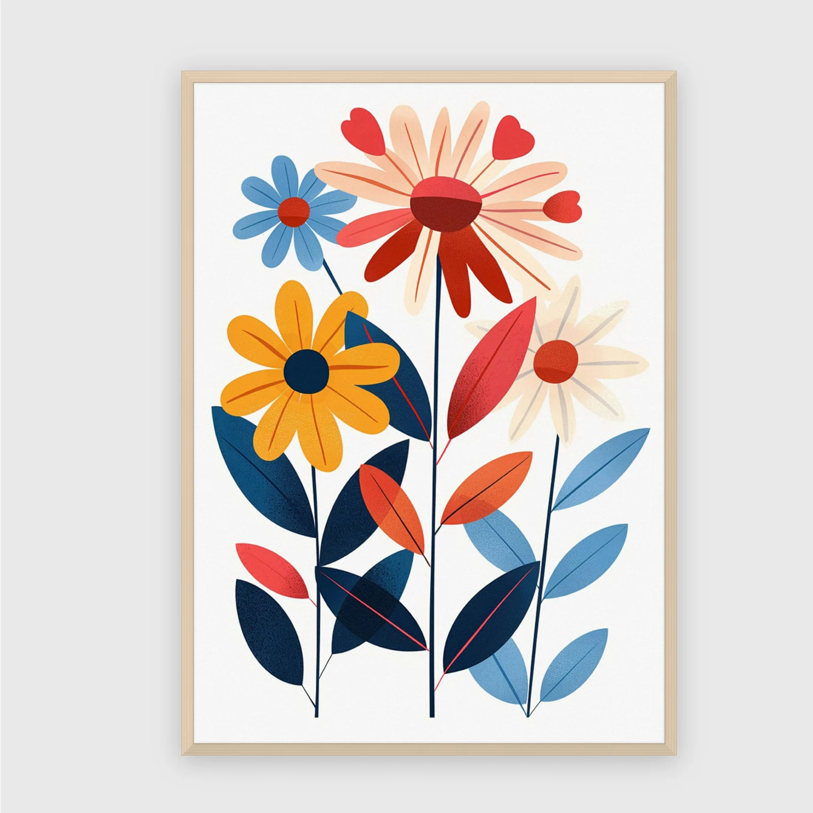 Blume Nr. 0120 – Akustikbild mit Druck, 104 × 73 cm, heller Holzrahmen