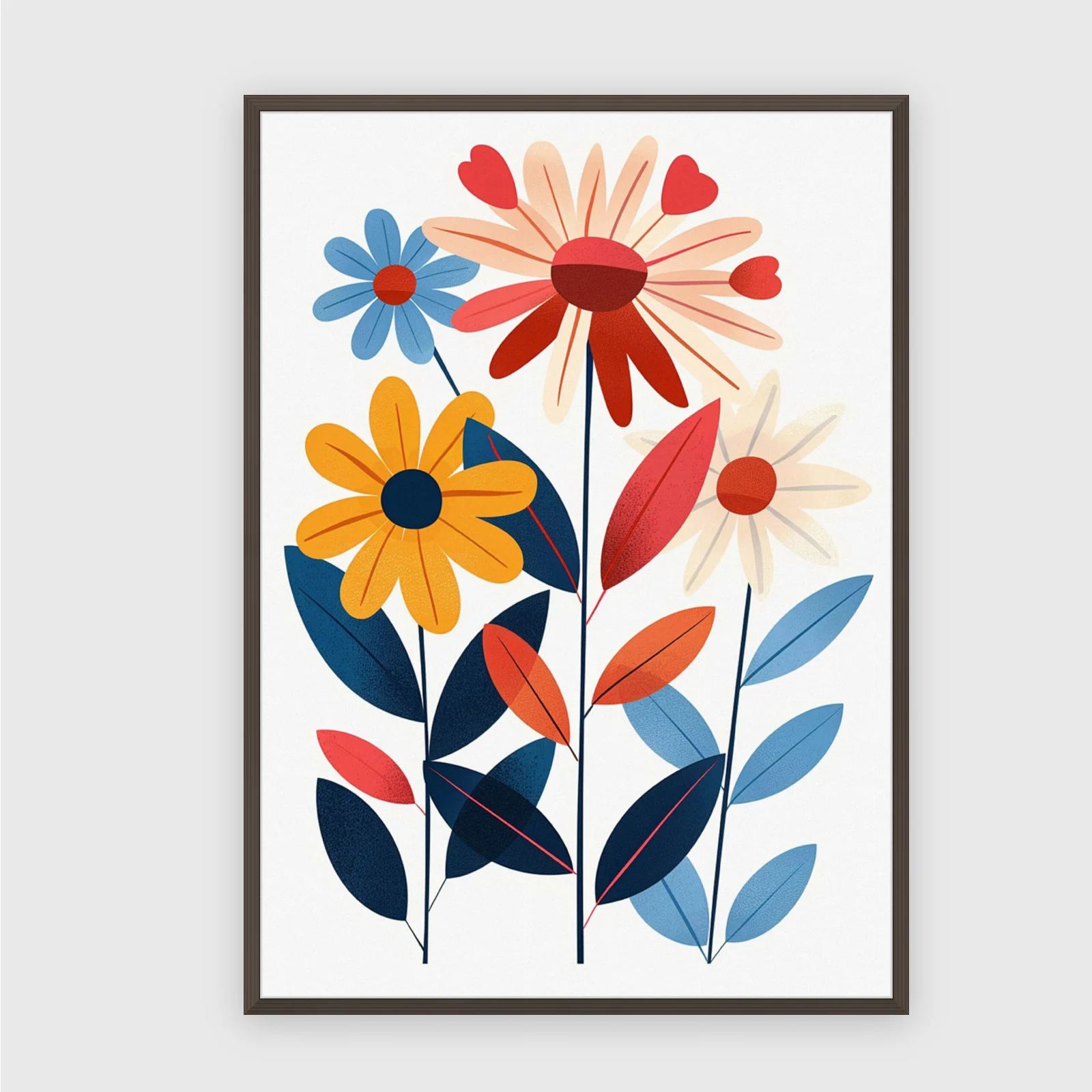 Blume Nr. 0120 – Akustikbild mit Druck, 104 × 73 cm, dunkler Holzrahmen
