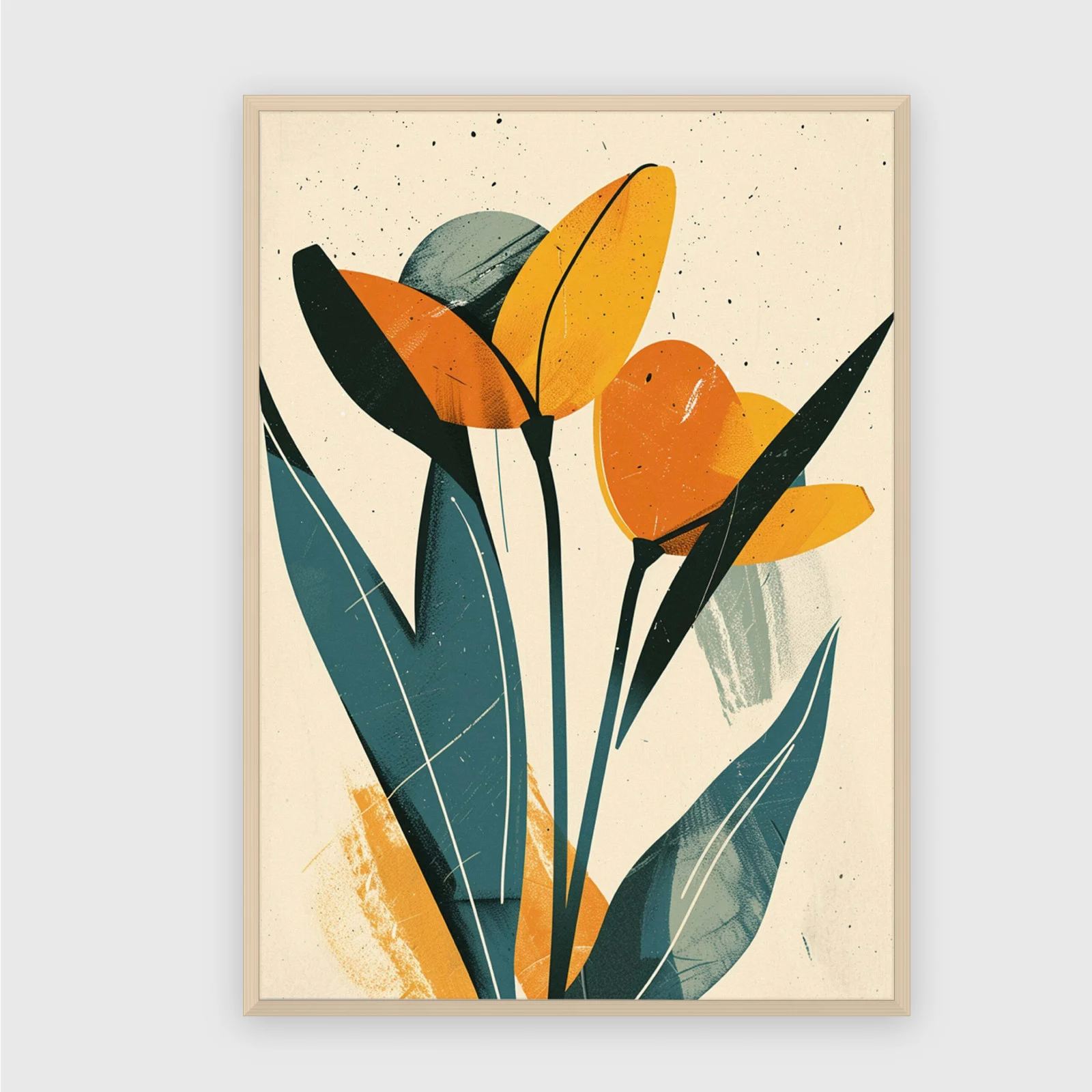 Blume Nr. 075 – Akustikbild mit Druck, 104 × 73 cm, heller Holzrahmen