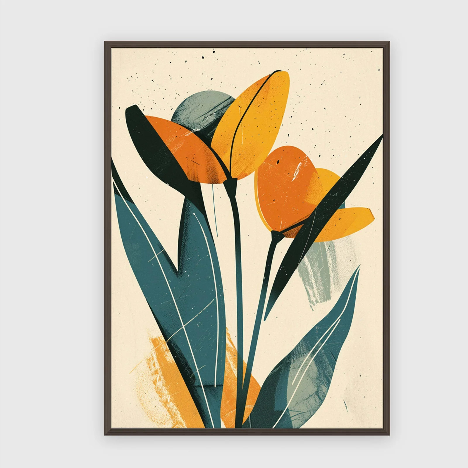 Blume Nr. 075 – Akustikbild mit Druck, 104 × 73 cm, dunkler Holzrahmen