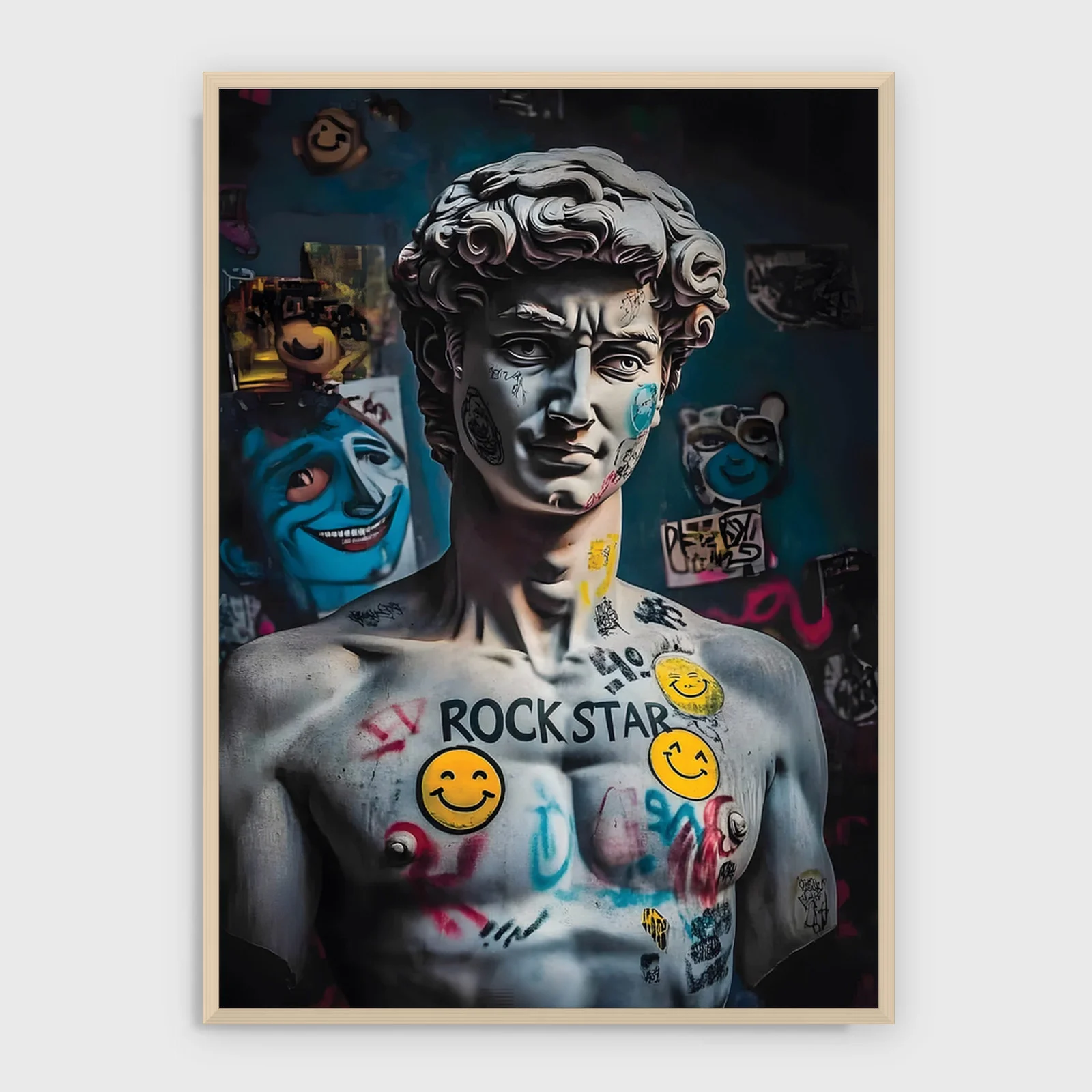 Graffiti Nr. 6 – Akustikbild mit Druck, heller Holzrahmen