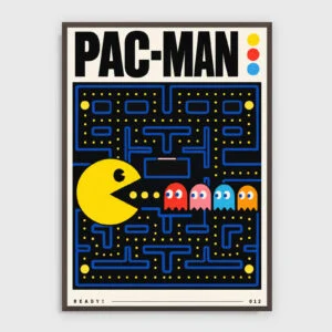 Gaming Pac-Man 2 – Akustikbild mit Druck, dunkler Holzrahmen